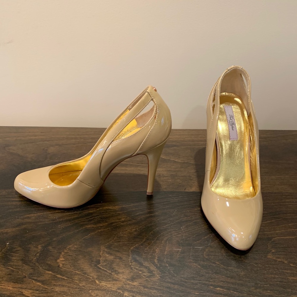 Ted Baker patent leather nude pumps.